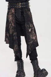 Jupe pour homme en velours côtelé avec motif ceinture gothique en bronze, décoration chaîne et effet tie-dye